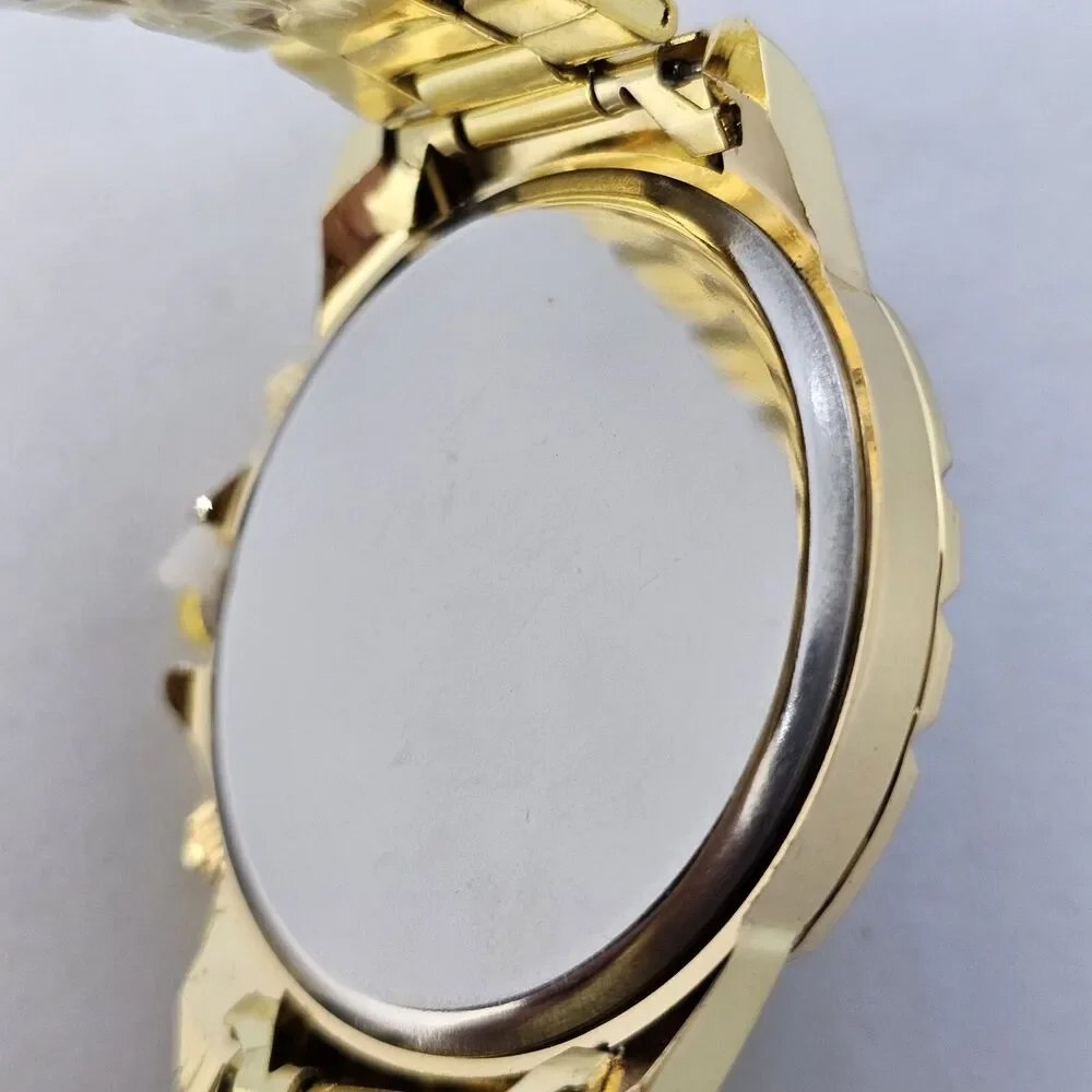 Men's Watch Bracelet Set 43MM Black Dial Date Gold‎ Bracelet Band 8